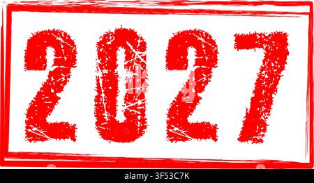2027 Red Grunge Rubber Stamp Vector Distressed Year Label for Business Documents Branding Packaging, Editable eps file Stock Vector