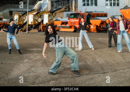 Group of women practicing a street dance routine Stock Photo
