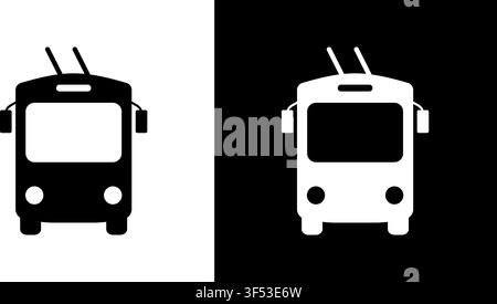Trolleybus Front View Solid Icon Set. Public Transportation, Eco-Friendly Urban Transit, And Electric Bus Silhouette Symbol Collection. Sustainable Stock Vector