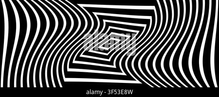 Vector design pattern with warped nested square lines in monochrome. Stock Vector