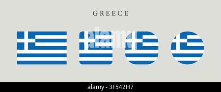 Greece national flag set in original proportion and different shapes styles. Official Greek symbol vector collection Stock Vector