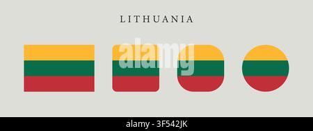 Lithuania national flag set in original proportion and different shapes styles. Official Lithuanian symbol vector collection Stock Vector