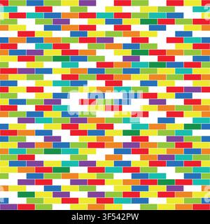Premium vector of colorful rainbow brick wall seamless pattern. Bright multicolor background texture with geometric vibrant mosaic blocks and abstract Stock Vector