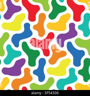 Bright children seamless pattern with colorful fluid blobs. Vector fun multicolor background with geometric abstract print and creative vibrant Stock Vector