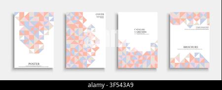 Collection of pastel posters with abstract mosaic geometric print. Minimalistic scandinavian vector brochures, banners and business corporate covers Stock Vector