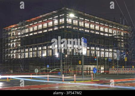 night-time construction site, Trium Business Park, Germany, North Rhine-Westphalia, Ruhr Area, Bochum Stock Photo