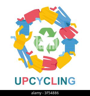 Old clothes and word UPCYCLING, isolated on white. Flat style vector illustration Stock Vector