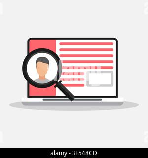 Employment Illustration With Computer And Job Search Service, Gray Background Stock Vector