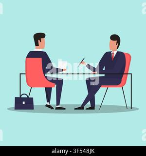 Job Applicant And Manager Sitting On Job Interview, Turquoise Background Stock Vector