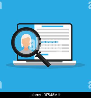 Laptop And CV On Recruiting Web Service, Blue Background, Vector Stock Vector