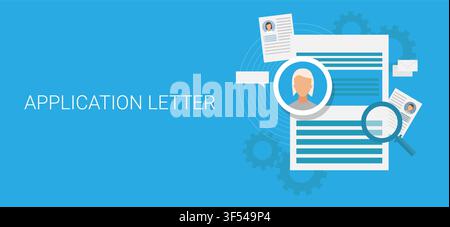 Application Letter Illustration With CV And Text On Blue Background Stock Vector