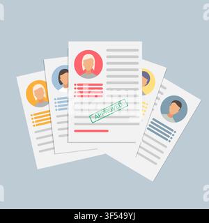 Job Application Forms And Curriculum Vitaes Lying Over Gray Background Stock Vector