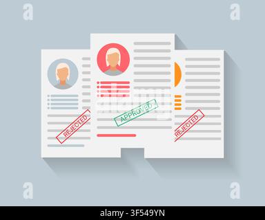 Job Competition Illustration, Approved CV Lying On Gray Background Stock Vector