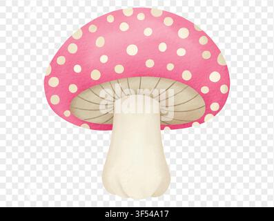 Cute watercolor pink spotted mushroom halloween decoration vector. Stock Vector