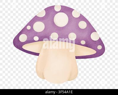 Watercolor purple spotted mushroom spooky halloween fungi vector. Stock Vector