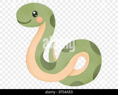 Cute kawaii snake spooky cartoon reptile Halloween illustration watercolor vector. Stock Vector