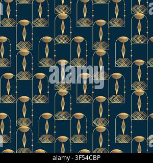 Gradient Luxury Art Deco Seamless Pattern Background. Minimal elegant golden geometric backdrop. Linear vintage trendy art nouveau minimalist pattern Stock Vector