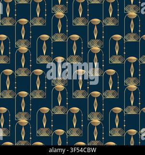 Gradient Luxury Art Deco Seamless Pattern Background. Minimal elegant golden geometric backdrop. Linear vintage trendy art nouveau minimalist pattern Stock Vector