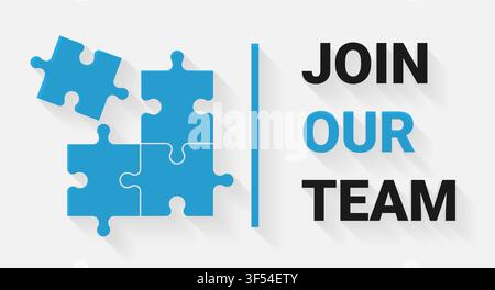Job Advertisement Illustration With Puzzle And Text, White Background, Panorama Stock Vector