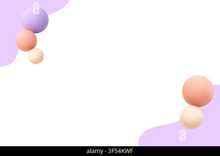 An abstract pastel background with purple peach and cream 3d spheres creates a minimal template with large white copy space for text and title Stock Vector
