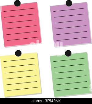 Pinned note paper set vector illustration isolated on white background Stock Vector