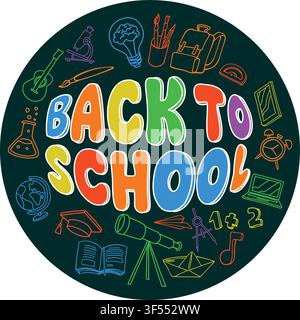 Back to school circular doodle frame with various stationary supplies.. vector illustration Stock Vector