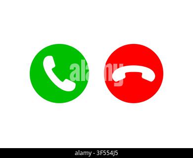 Green Accept And Red Decline Phone Call Icons On White Background For Mobile UI. Stock Vector