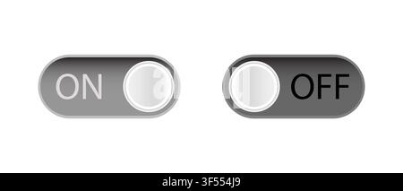 On and Off Toggle Switch UI Buttons Set Minimal Gray Interface Controls for Web and App. Stock Vector