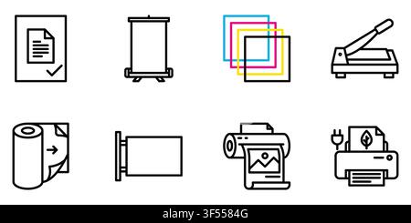 Printing House Service Equipment Press Process Line Icon Set Vector Stock Vector