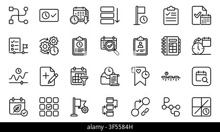 Time Management Schedule Calendar Task Planning Line Icon Set Vector Stock Vector