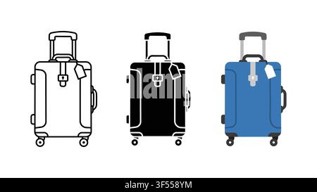 Travel suitcase luggage icon set outline silhouette and color vector isolated on white background Stock Vector