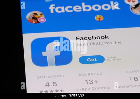 Shanghai,China-July 30th 2026: Facebook app download page on phone screen Stock Photo
