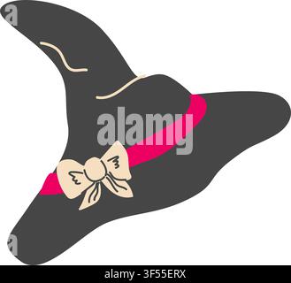 Cute halloween hat in cartoon flat style. Hand drawn vector illustration isolated on white. Black hat of witch. Stock Vector