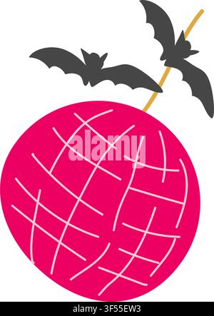 Cute halloween disco ball with bat. Vector illustration isolated. Hand drawn vector illustration in cartoon flat style. Stock Vector