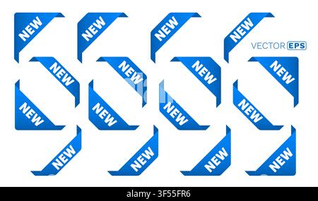 Set of blue NEW corner labels. Ideal for product highlights and promotions. Vector illustration Stock Vector