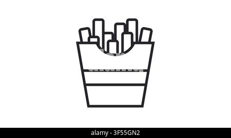 Potato chips bag vector icon. Black line art style on white background. Crisp packet, fast food snack, and junk food packaging sign. Stock Vector