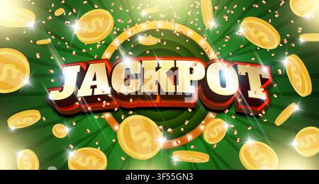 3D gold casino jackpot text effect vector. Premium Vegas gambling poker big win background design. Lucky luxury metal coin prize lottery banner poster template. Stock Vector