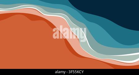 Beach Top View Vector Illsutration. Blue beach background with waves. Stock Vector
