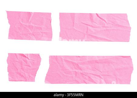 Set of Pink crumpled paper pieces with torn edges cut out. Template mockup Stock Photo