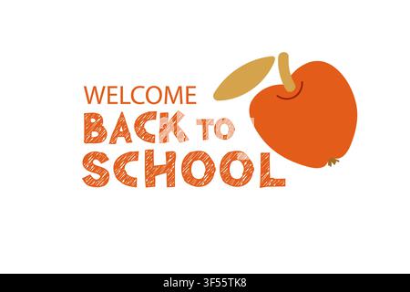 Welcome back to school logo with apple sign. Educational emblem design. Vector illustration for school branding, education event. Stock Vector