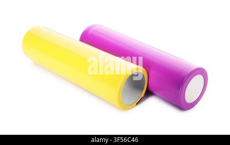 Two colorful alkaline batteries isolated on white Stock Photo
