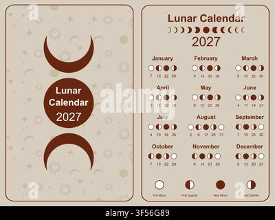 Moon calendar 2027 and Moon Phases banner. Lunar phases schedule and ...