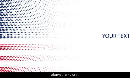 Flat vector American flag halftone dots banner with empty copy space for text, patriotic USA template for banners, ads and social media posts. Stock Vector