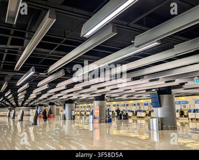 Dubrovnik, Croatia, Jan 11, 2026.  Modern interior view of the Dubrovnik Airport check-in area Stock Photo