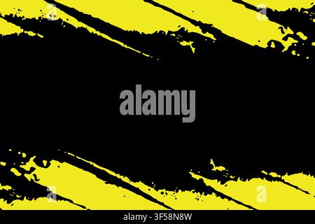 Yellow and Black Grunge Brush Stroke Frame Background with Copy Space Stock Vector