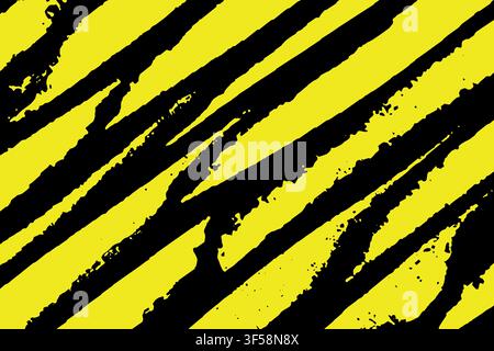 Abstract Yellow and Black Diagonal Tiger Stripe Grunge Texture Background Stock Vector