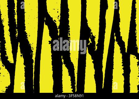 Vertical Yellow Grunge Lines and Paint Splatter Background on Black Stock Vector