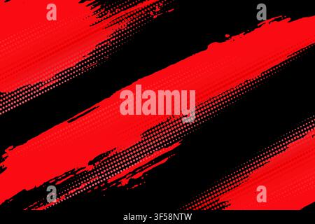 Abstract Red Grunge Brush Stroke Texture Isolated on Black Background Stock Vector