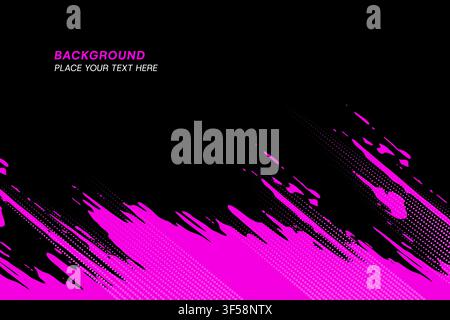Vibrant Pink Brush Stroke Halftone Texture Background Isolated on Black Stock Vector