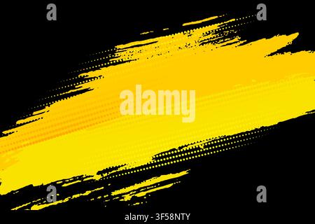 Bright Yellow Grunge Halftone Brush Stroke Isolated on Black Background Stock Vector